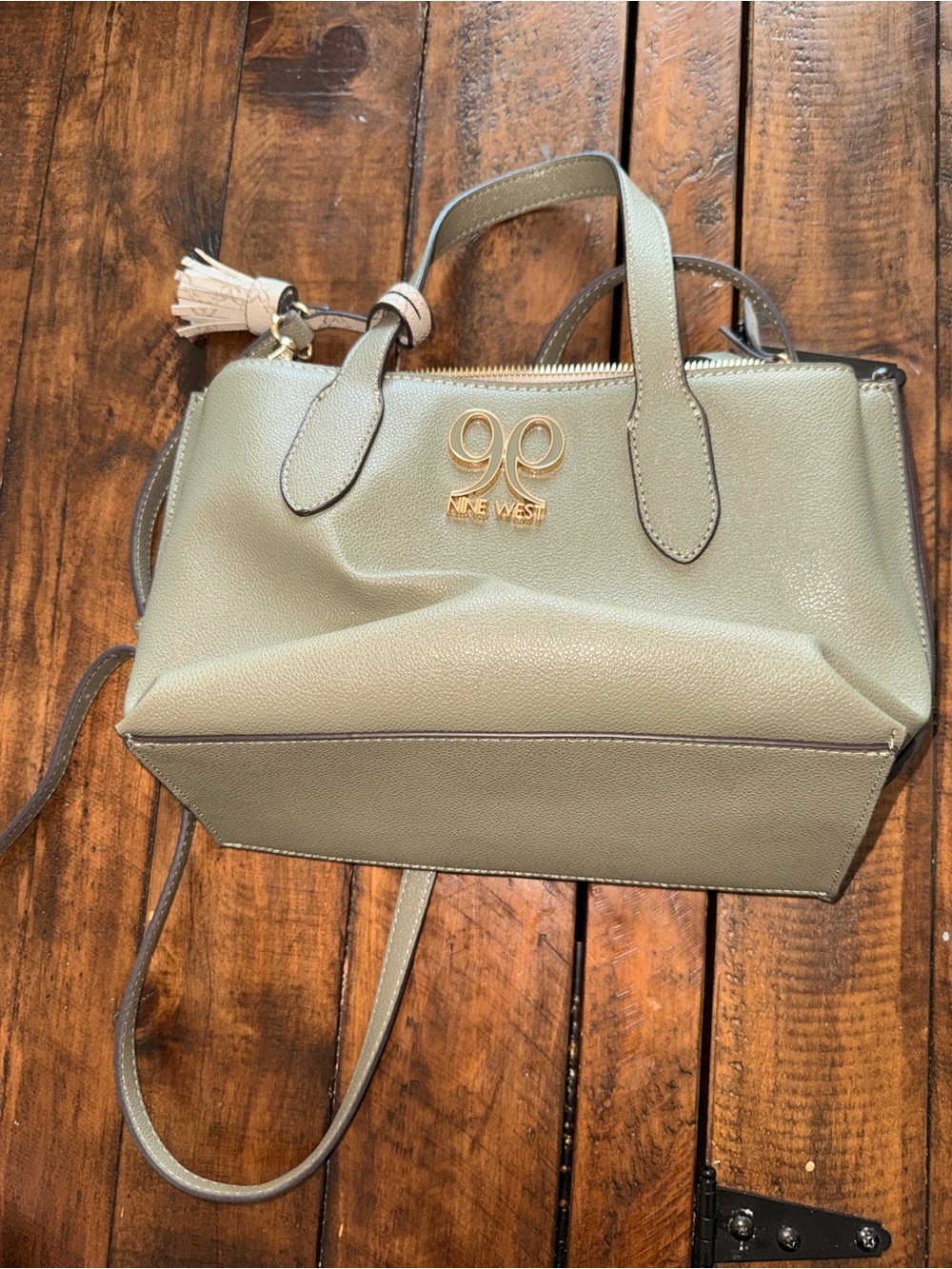 Nine West Olive Green Crossbody Satchel with Tassel